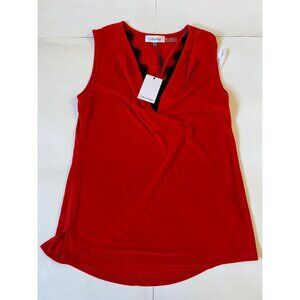 Calvin Klein Red Sleeveless Lace Neck Polyester Blouse Top ~ Size XS‎